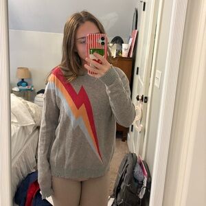 Gray Sweater with Lightening Bolt Design